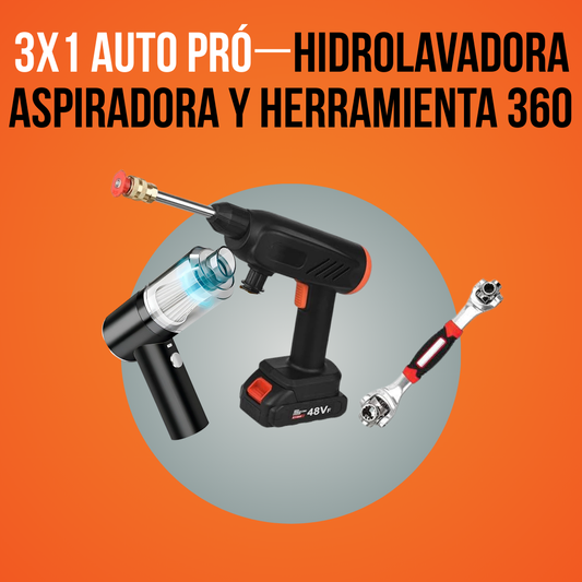 3x1 Auto Pro – Hidrolavadora Inalámbrica + Aspiradora Portátil + Multiherramienta 360 DE REGALO